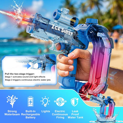 Less Screen Time, More Outdoor Fun-Ice Blast Electric Water Gun for Kids-with Lights, Sounds & Powerful Water Blasts