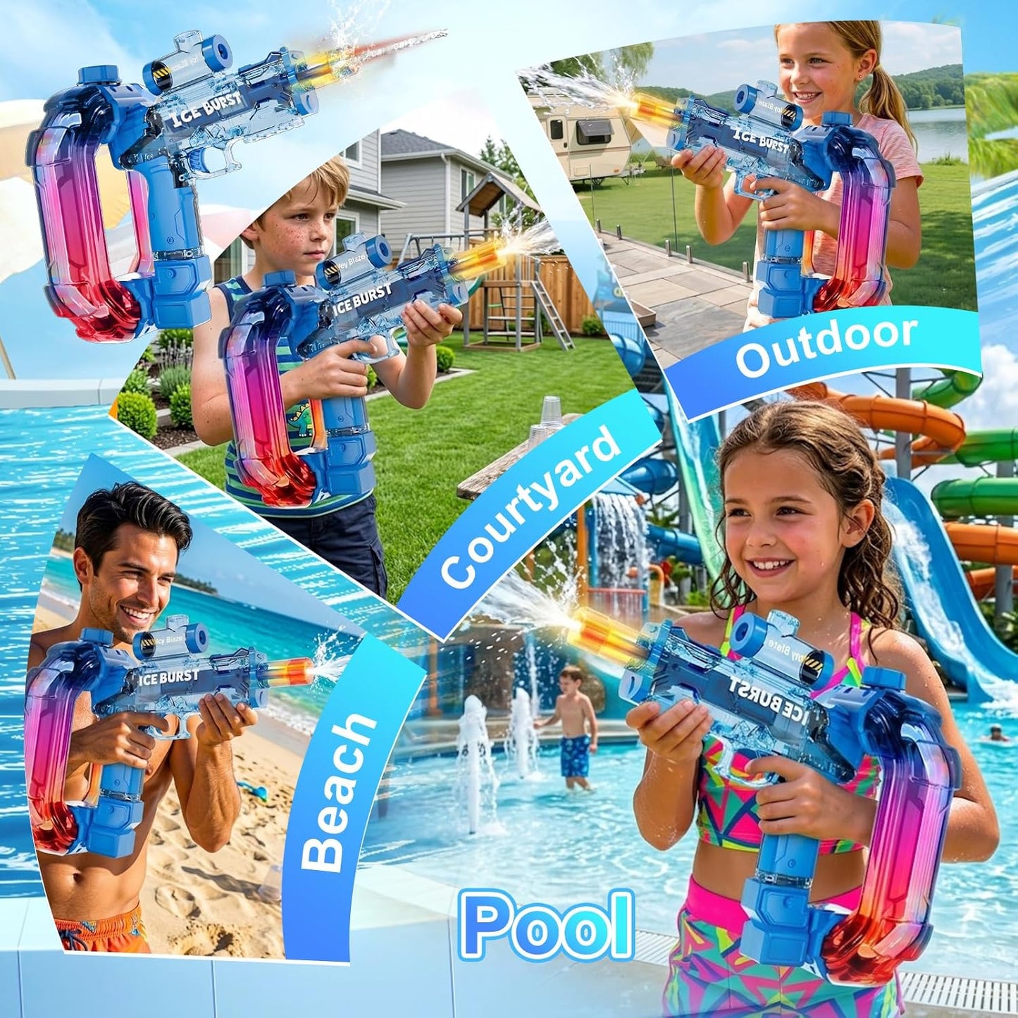 Less Screen Time, More Outdoor Fun-Ice Blast Electric Water Gun for Kids-with Lights, Sounds & Powerful Water Blasts